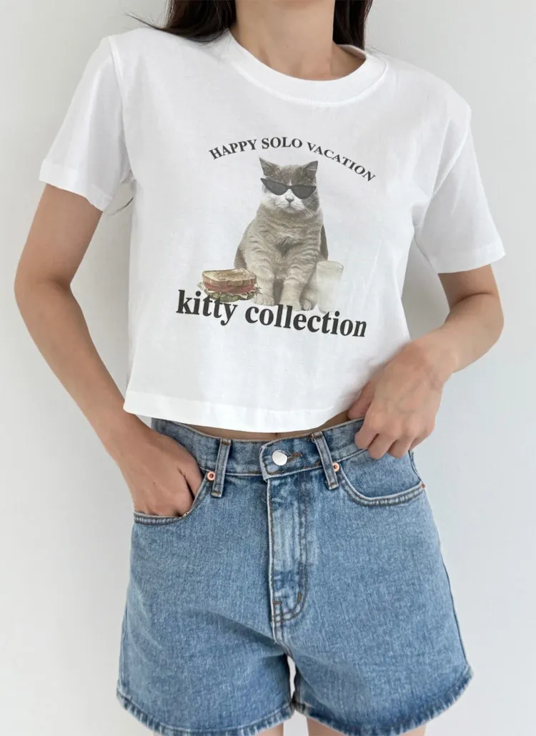 ラウンドネッククロップドプリントTシャツ | 詳細画像1