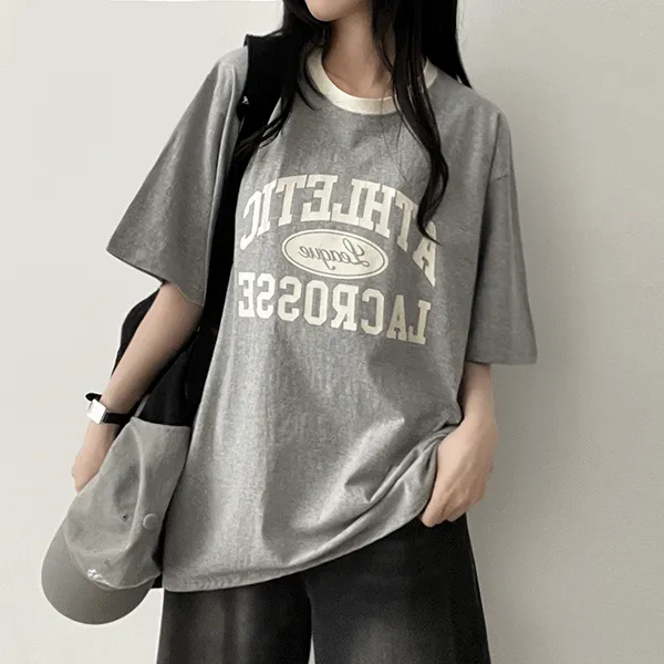 ラウンドネックボクシー半袖ロゴ配色Tシャツ | hijjoo | 詳細画像1