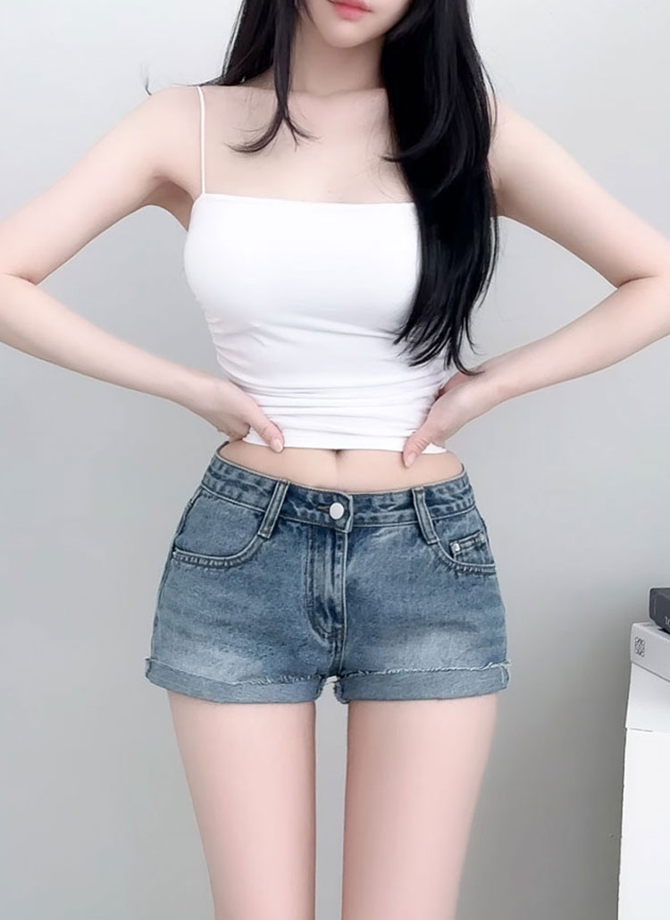 デニムカットショートロールアップデニムパンツショートパンツ