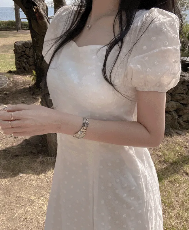 ハートネックフレアバックリボンパフスリーブ花柄刺繍ワンピース | ROMANTICLINE | 詳細画像1