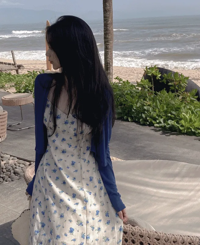 ロングシャーリングクロップドカラー花柄カーディガンビスチェワンピース | ROMANTICLINE | 詳細画像1