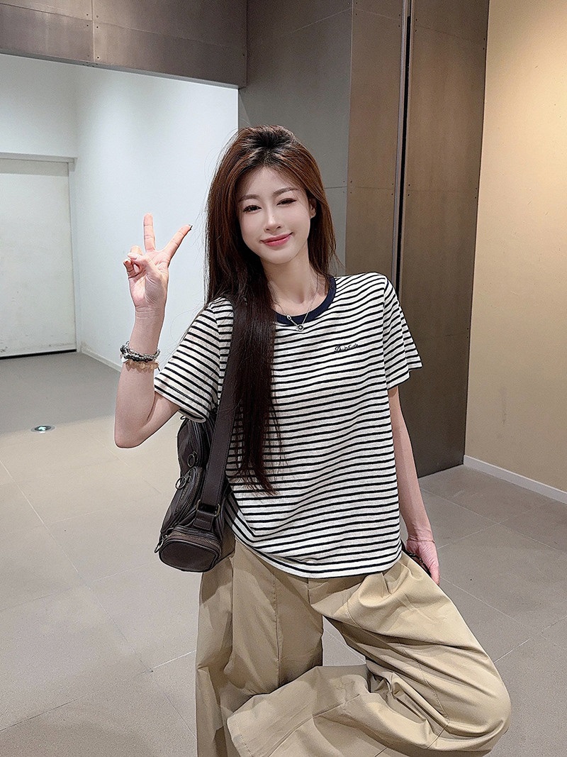ラウンドネックルーズ半袖ボーダーTシャツ | 詳細画像3