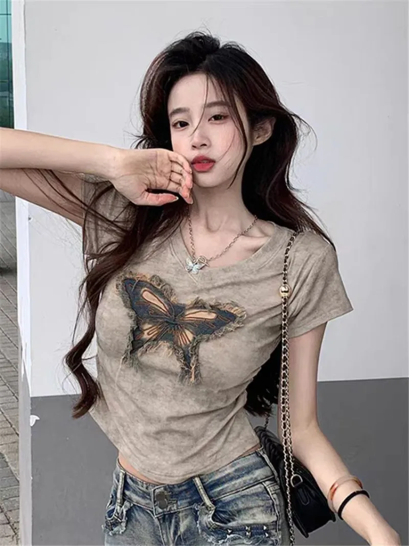 Vネックフリンジ半袖プリントTシャツ | 詳細画像1
