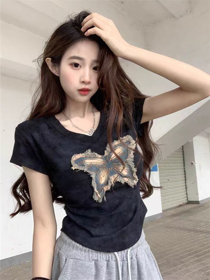 Vネックフリンジ半袖プリントTシャツ | 詳細画像7