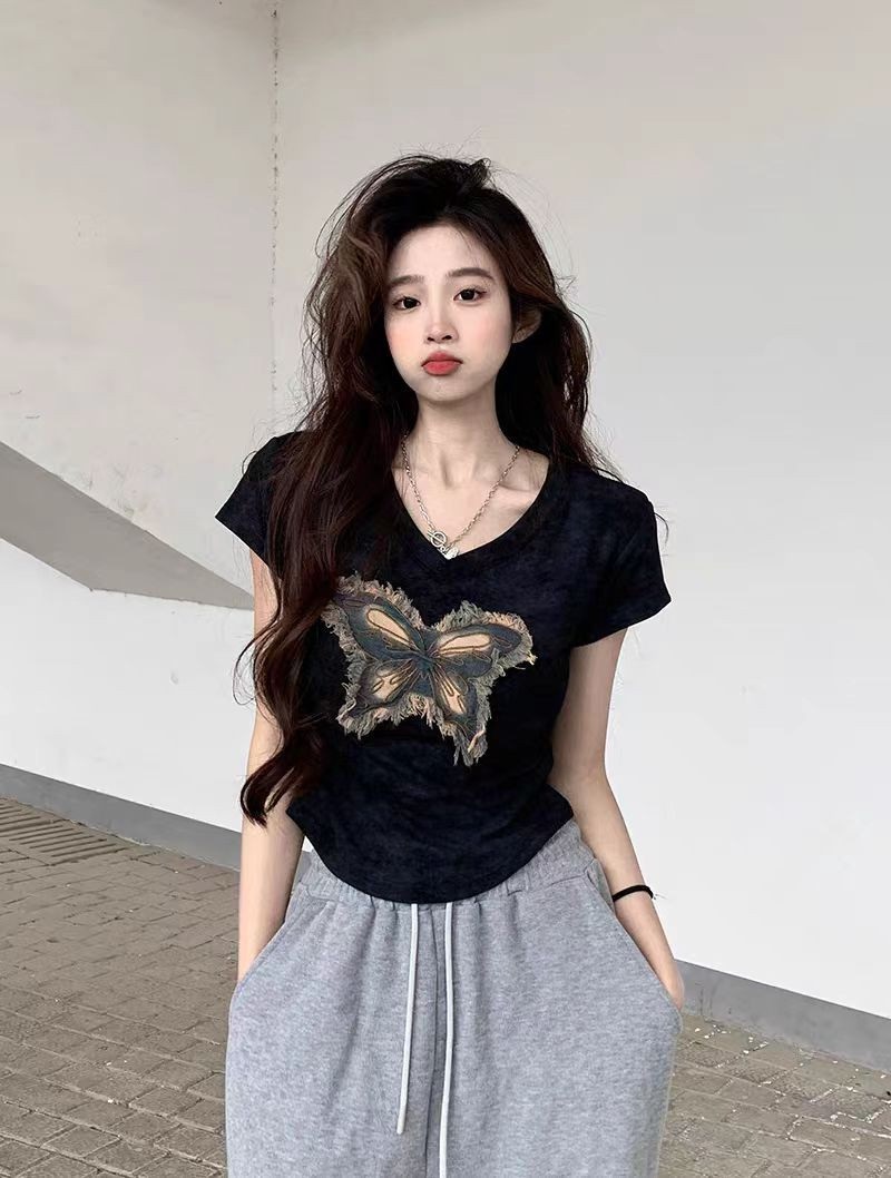 Vネックフリンジ半袖プリントTシャツ | 詳細画像9