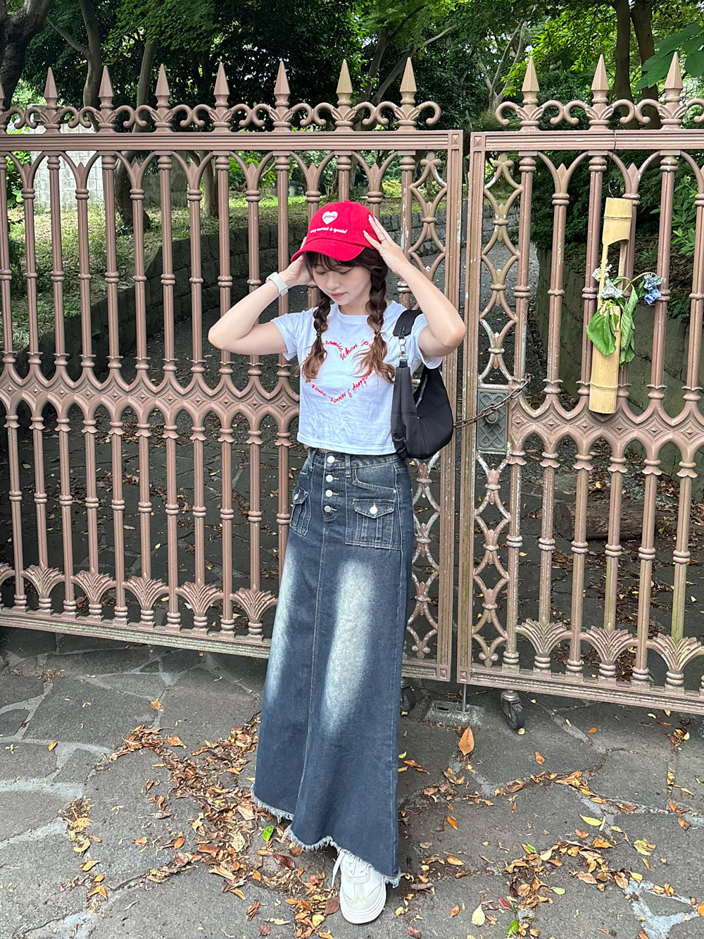 ハート刺繍レタリングクロップド半袖Tシャツ | 詳細画像9