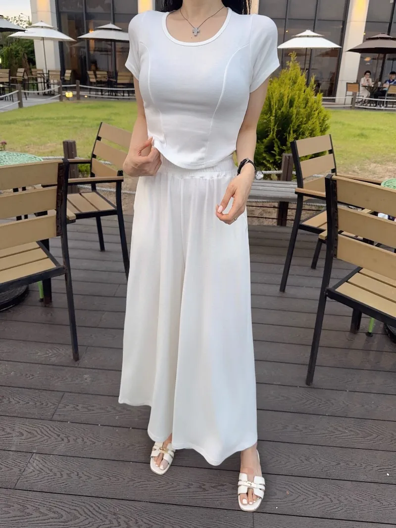ウエストゴムクロップドスリムワイドセットアップ | darlingmoon | 詳細画像1