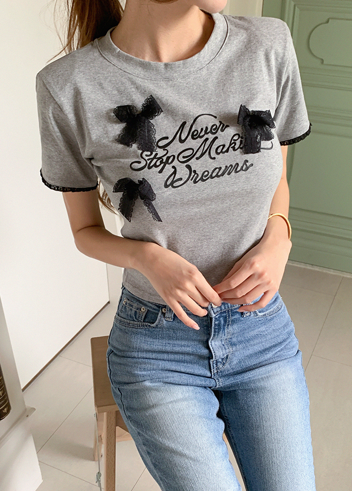 リボン肩パッドクロップド半袖Tシャツ | レディースファッション通販