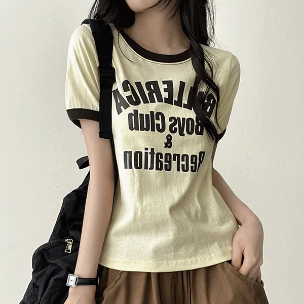 半袖ラウンドネックスリム配色ロゴTシャツ | hijjoo | 詳細画像1