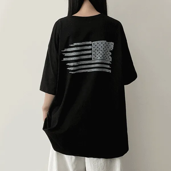 半袖オーバーサイズラウンドネック両面プリントTシャツ | hijjoo | 詳細画像1