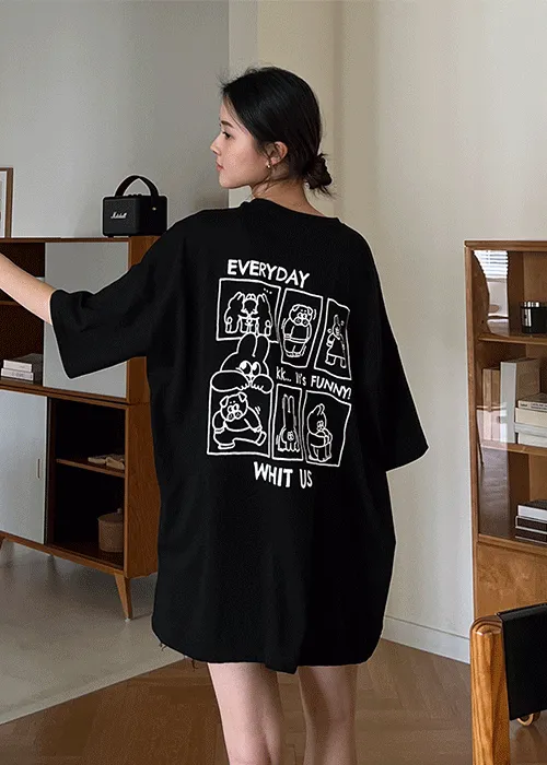 ラウンドネックボクシービッグ両面プリントTシャツ | ALL FIT CLOSET | 詳細画像1