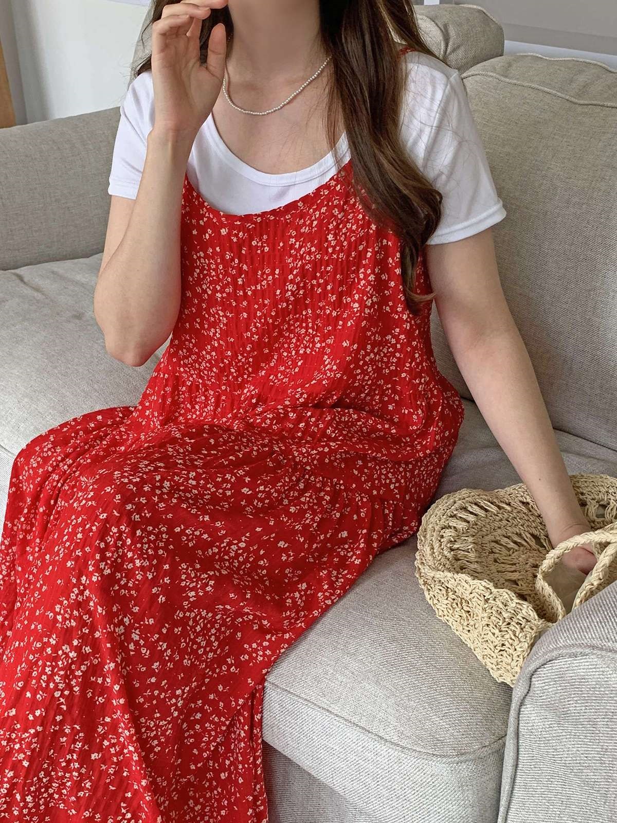 ラウンドネックロング小花柄カラーツーピースTシャツ | 詳細画像19