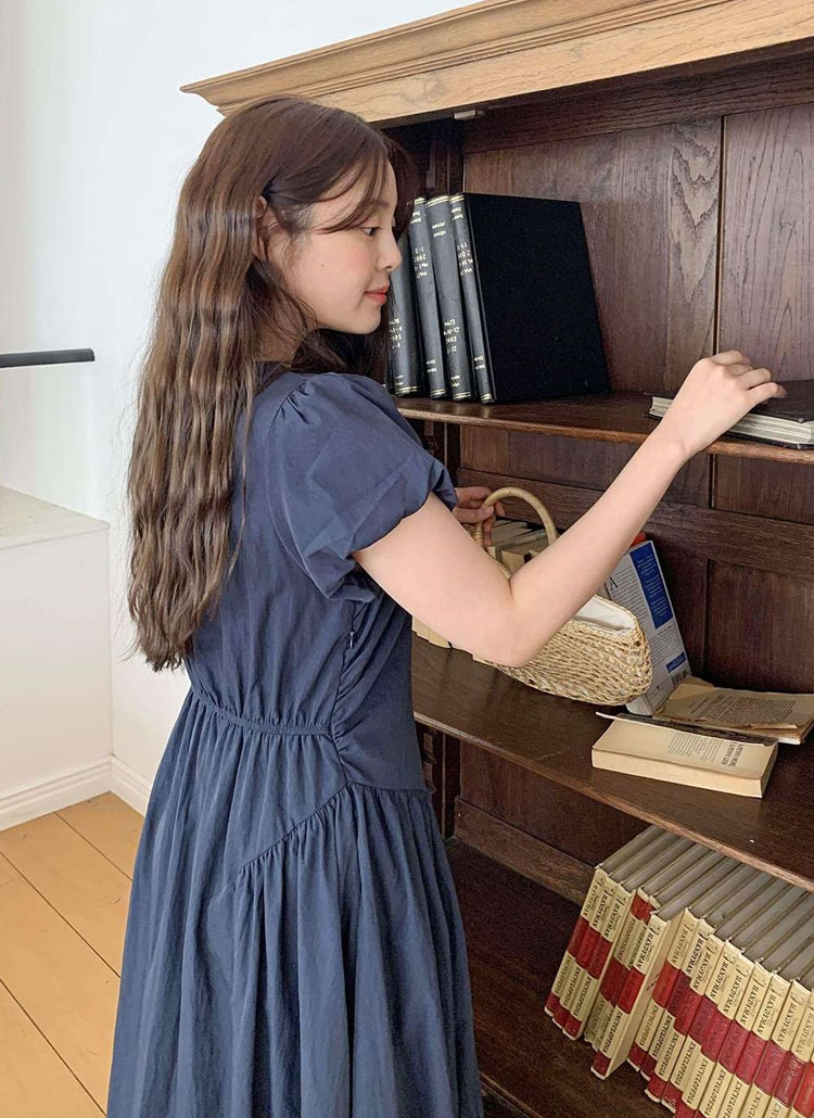 スクエアネックシャーリングロング無地ワンピース | レディース