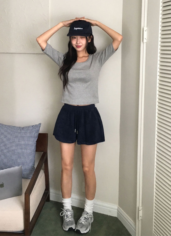 テリーウエストゴムドローストリングショートショートパンツ