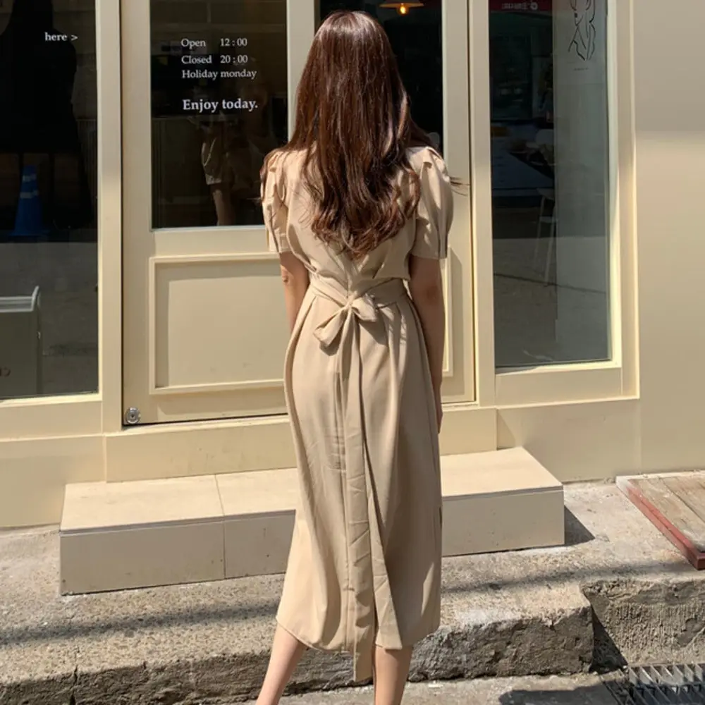 パフスリーブロングバックリボンカラーワンピース | wannabemuse | 詳細画像1