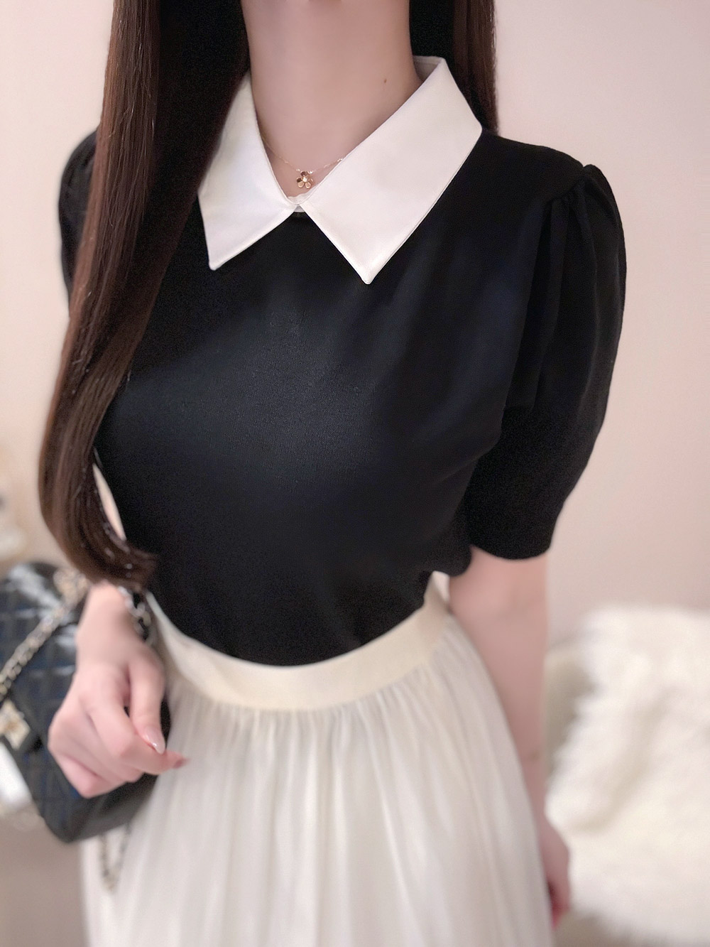 配色カラーパフスリーブニット | 詳細画像4