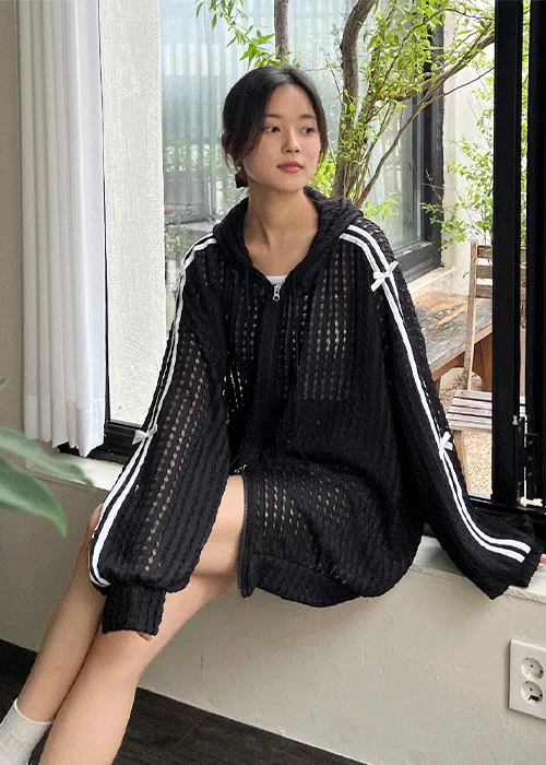 シースルーパンチングダブルジップビッグジップパーカー | ALL FIT CLOSET | 詳細画像1