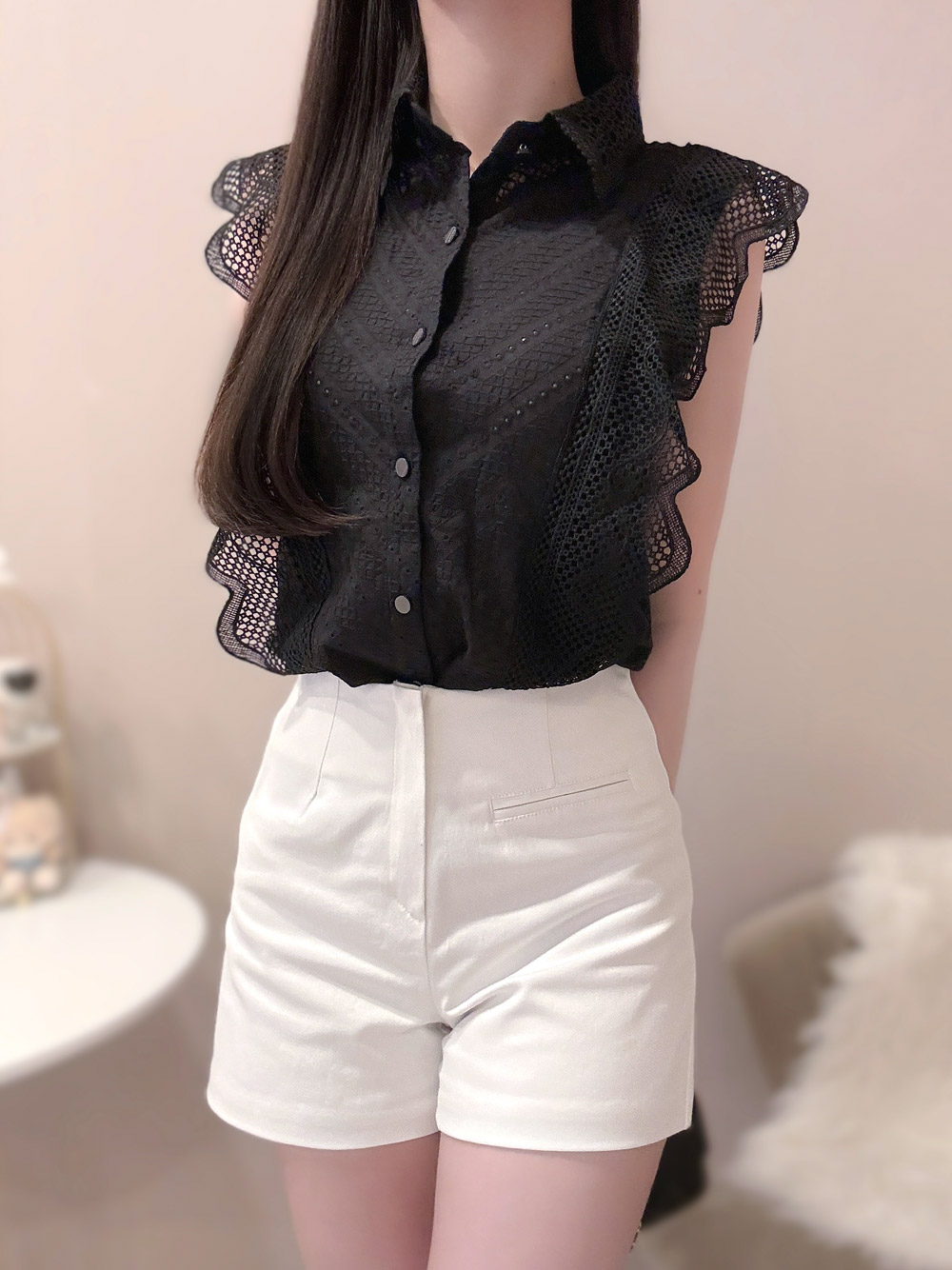 PLEATS PLEASE ノースリーブ レース シャツ ブラウス ホワイト 3 PLEATS PLEASE ノースリーブ レース シャツ ブラウス ホワイト 3