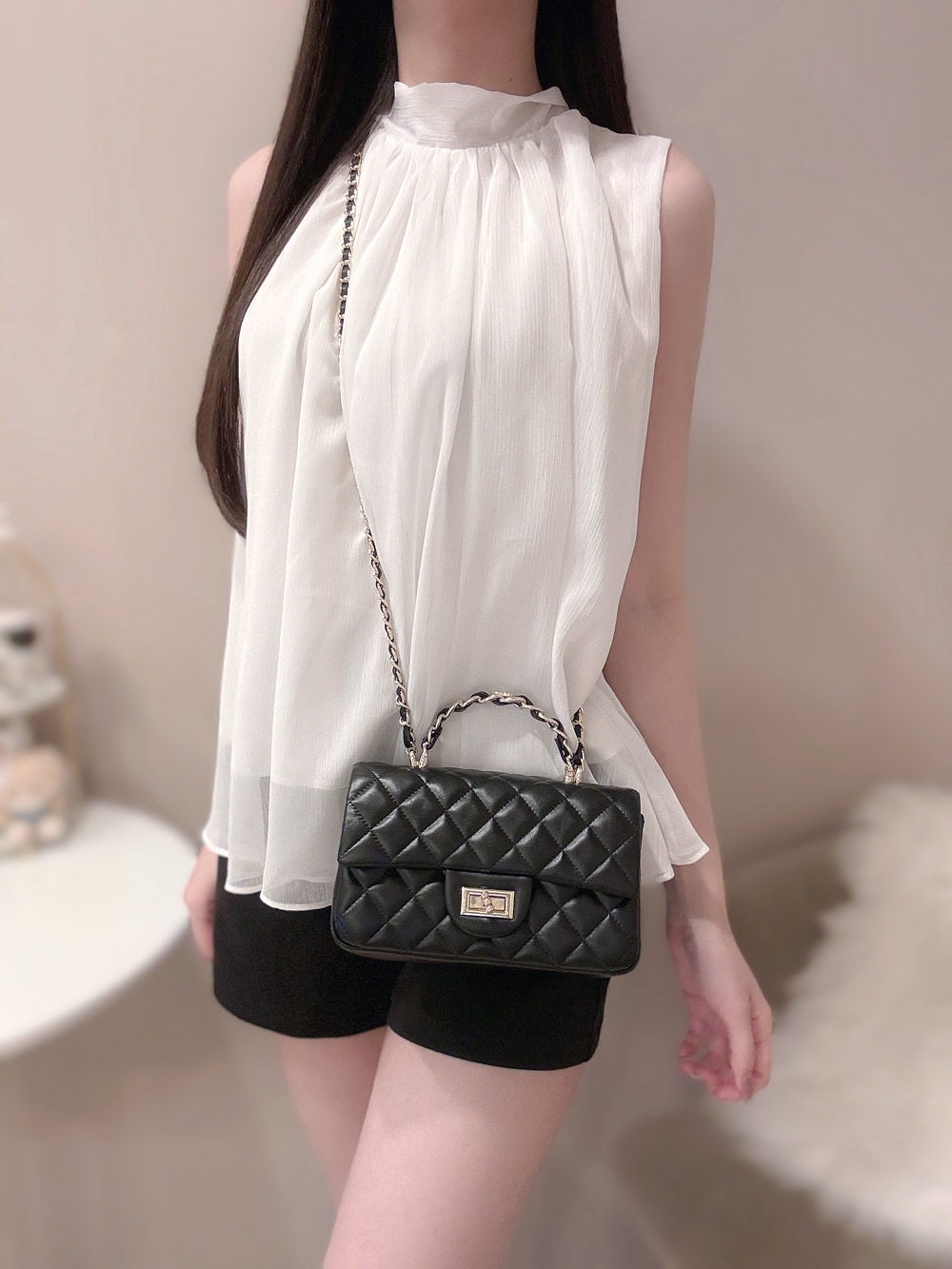 ベルト付きノースリーブシフォンブラウス | 詳細画像4