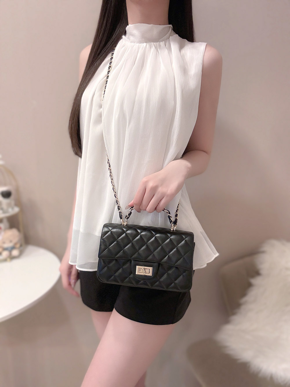 ベルト付きノースリーブシフォンブラウス | 詳細画像5