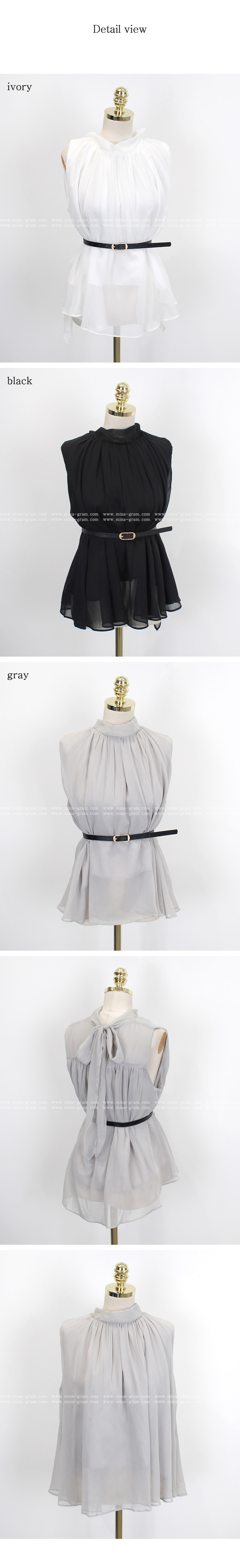 ベルト付きノースリーブシフォンブラウス | 詳細画像12