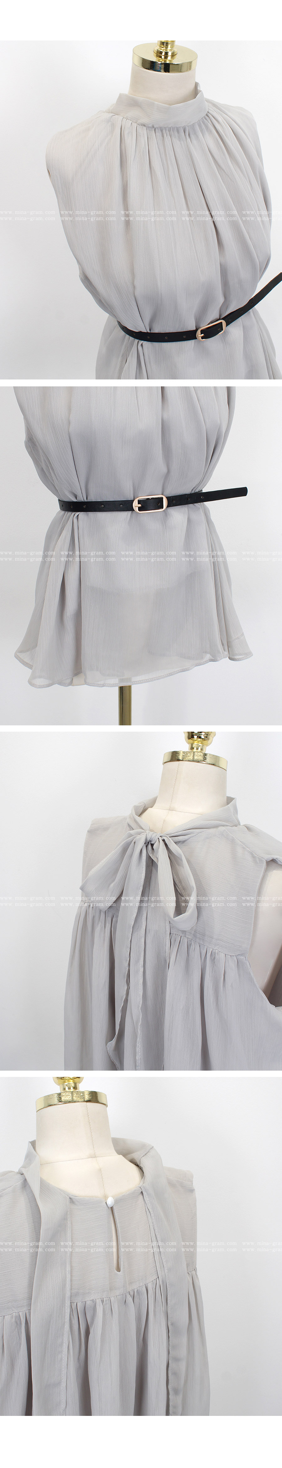 ベルト付きノースリーブシフォンブラウス | 詳細画像13