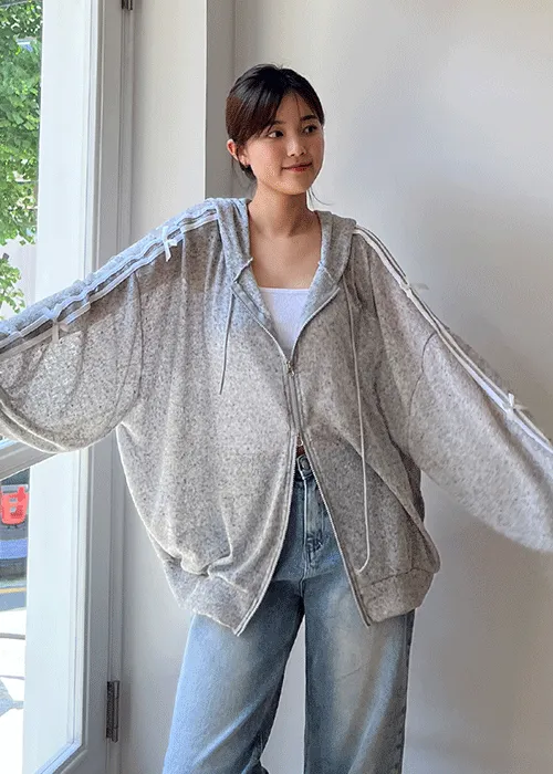 リネン混ダブルジップリボンビッグジップパーカー | ALL FIT CLOSET | 詳細画像1
