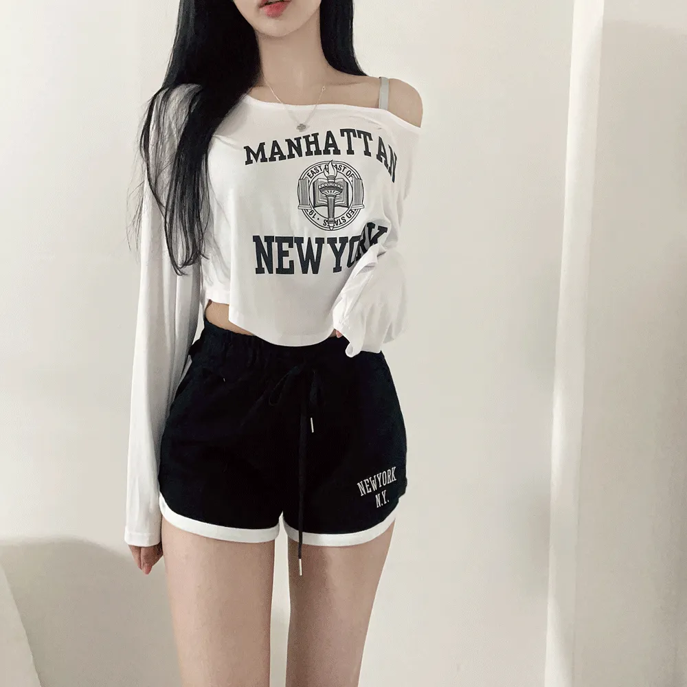 クロップドワンショルダープリントTシャツ | yenangnang | 詳細画像1