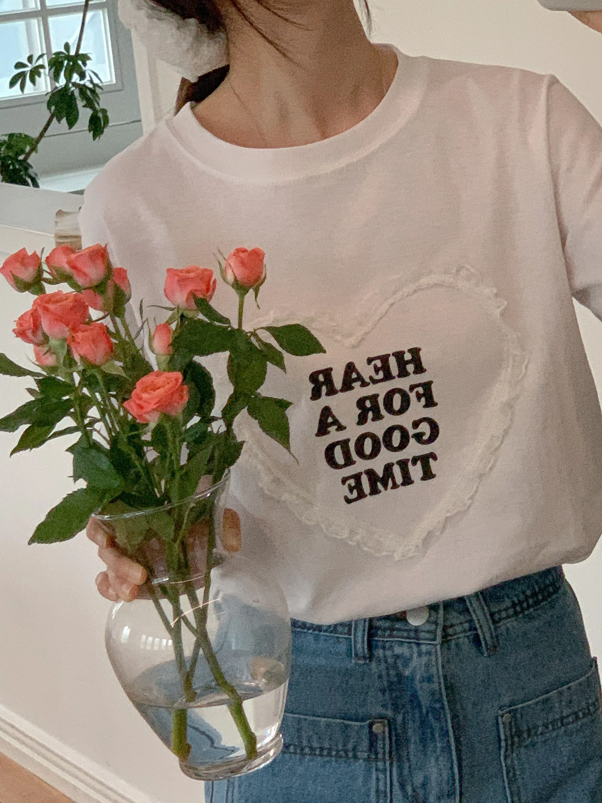 ラウンドネック半袖ロゴレースTシャツ | 詳細画像1