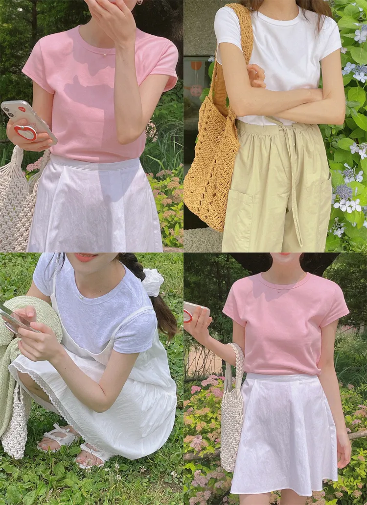 ラウンドネックベーシック半袖無地カラーTシャツ | naturalmind | 詳細画像1