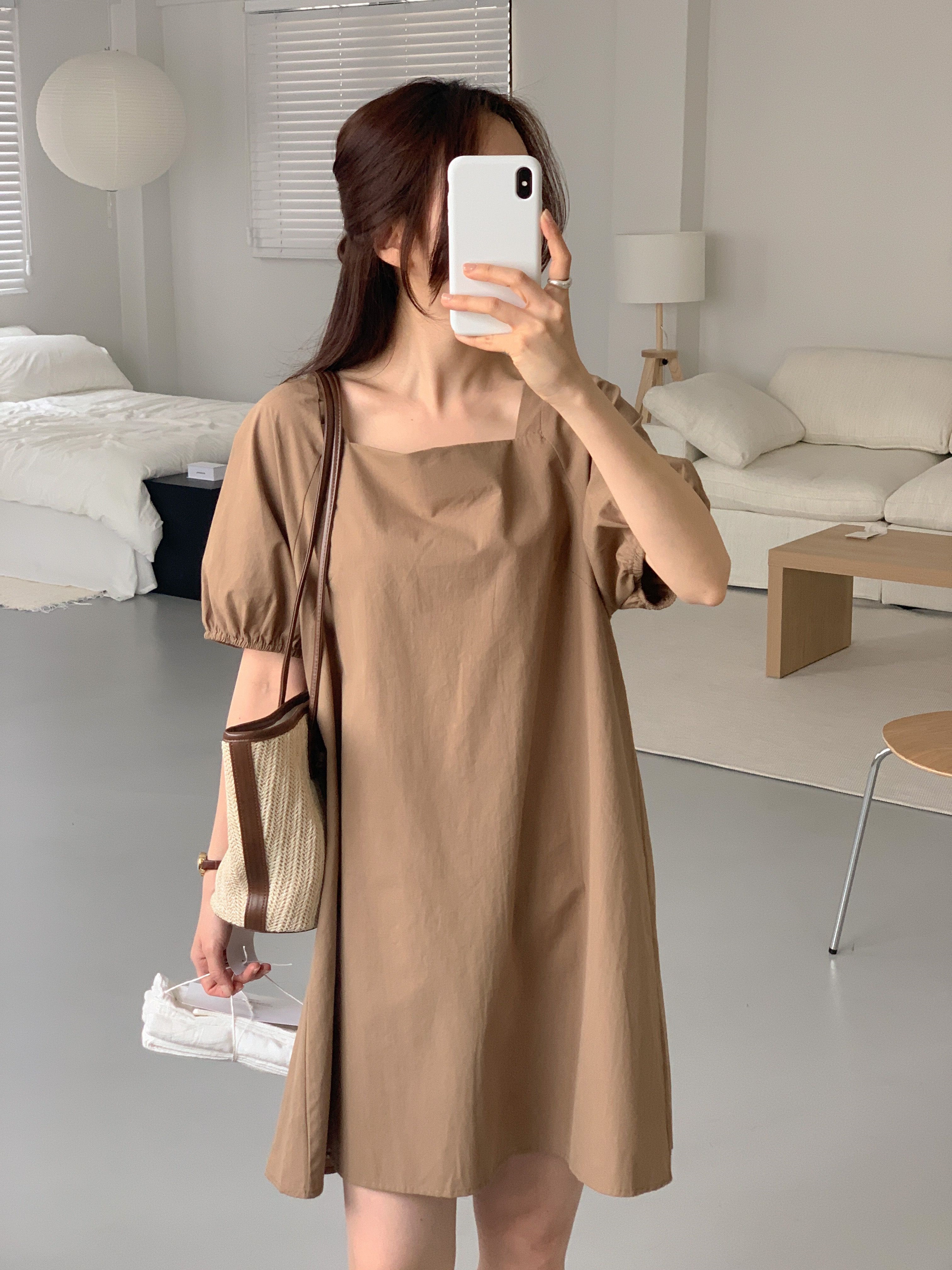 シャーリングバックゴムパフスリーブ半袖ミニワンピース | 詳細画像12