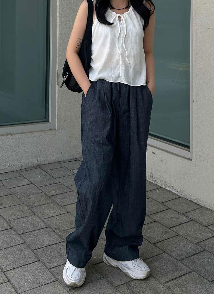 デニムウエストゴムワイドパンツ | レディースファッション通販 - DHOLIC