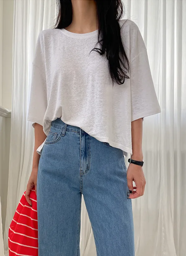 リネン混クロップドスリットTシャツ | crushj | 詳細画像1