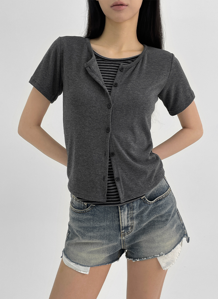 切り替えレイヤードボーダーTシャツ半袖 レイヤード風半袖ボーダーTシャツ | レディースファッション通販
