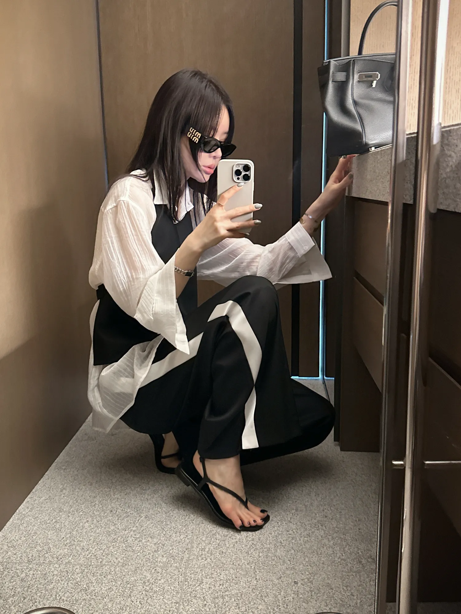 ラインワイドウエストゴム配色パンツ | partysu | 詳細画像1
