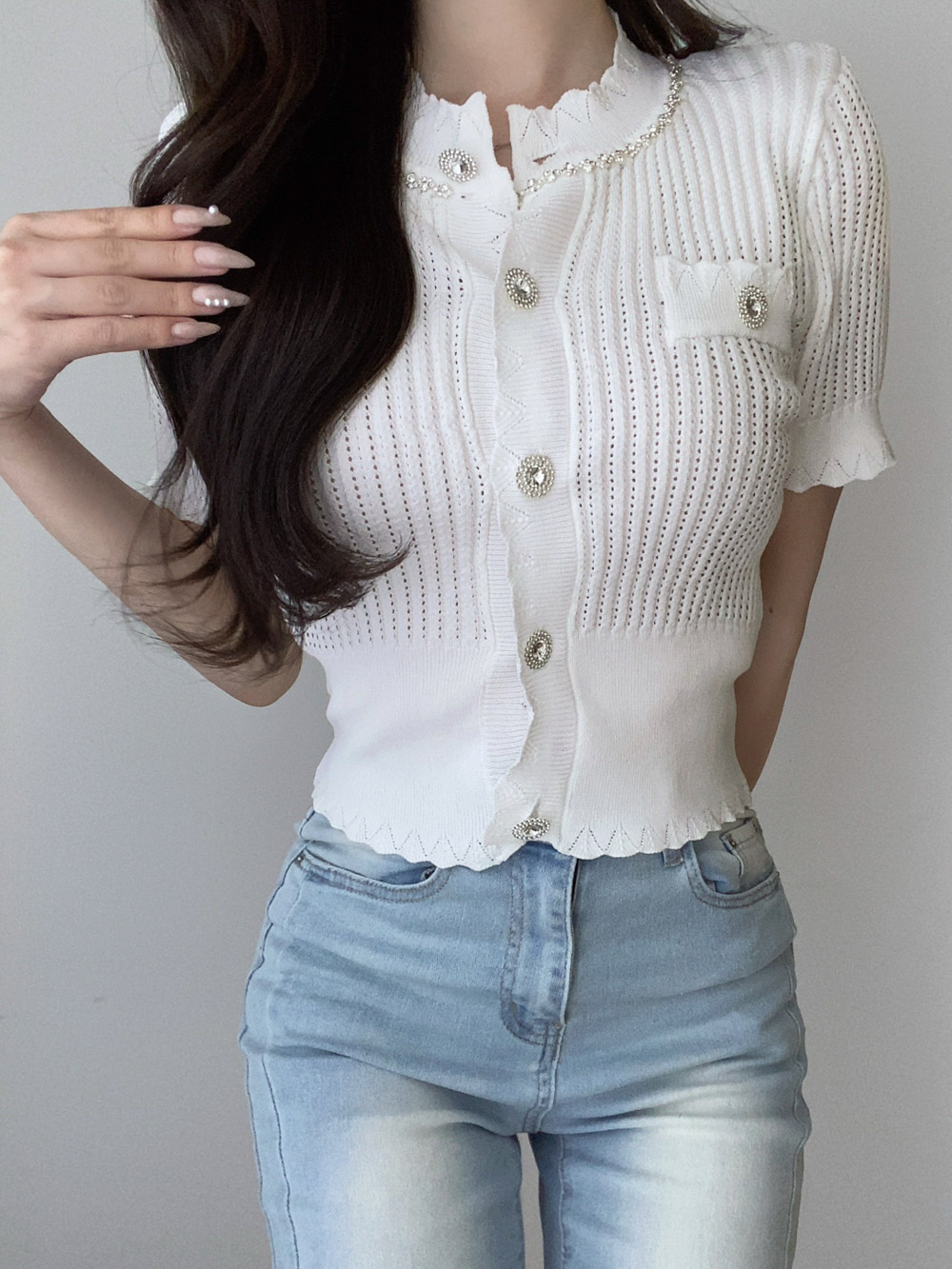 ビジュー半袖ニットカーディガン | 詳細画像2