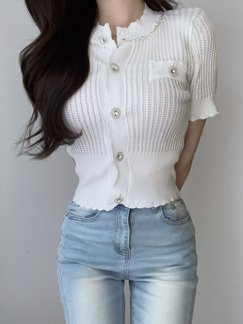 ビジュー半袖ニットカーディガン | レディースファッション通販 - DHOLIC