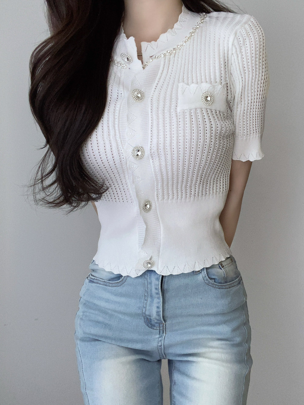 ビジュー半袖ニットカーディガン | 詳細画像4