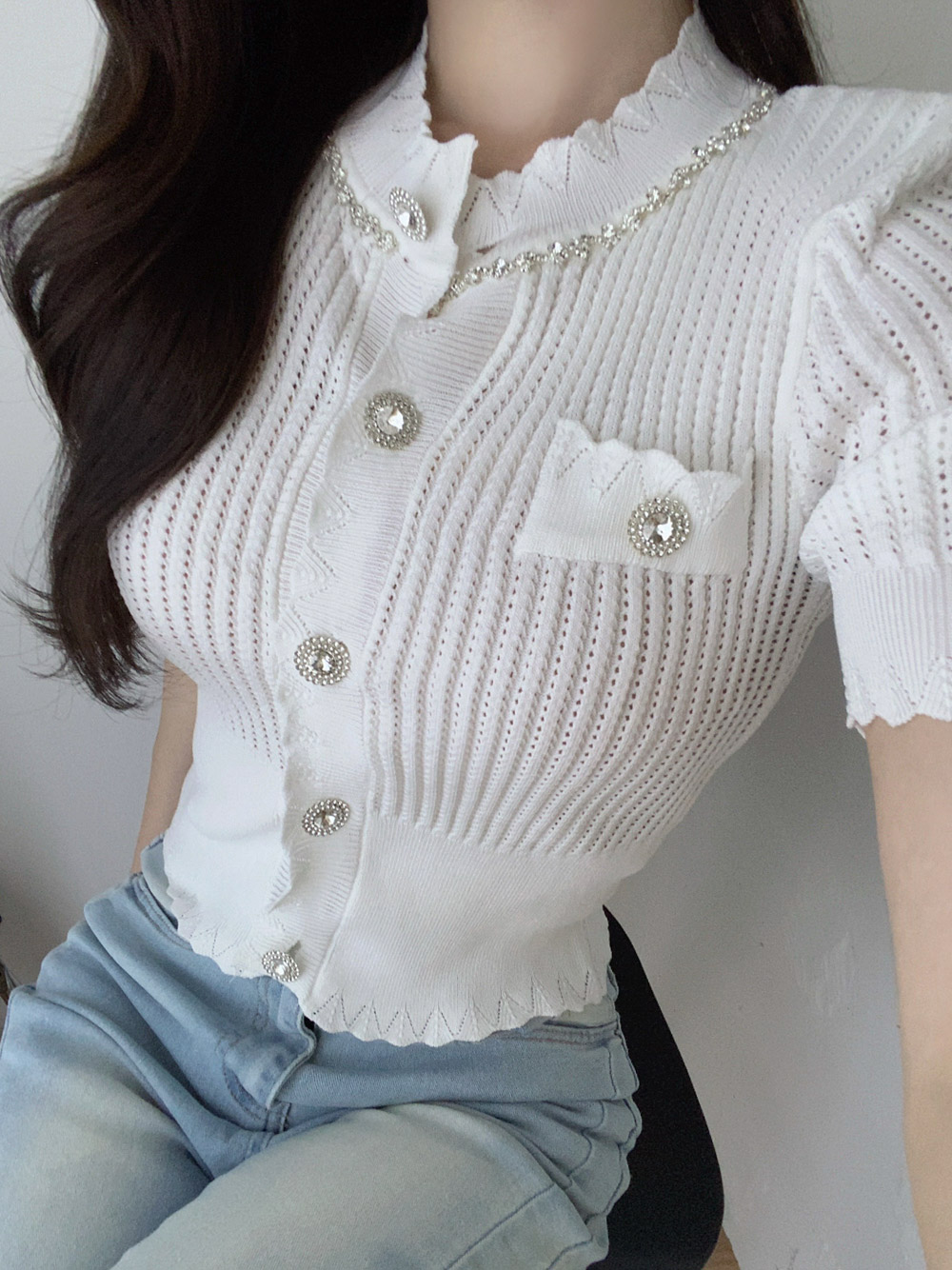 ビジュー半袖ニットカーディガン | 詳細画像7