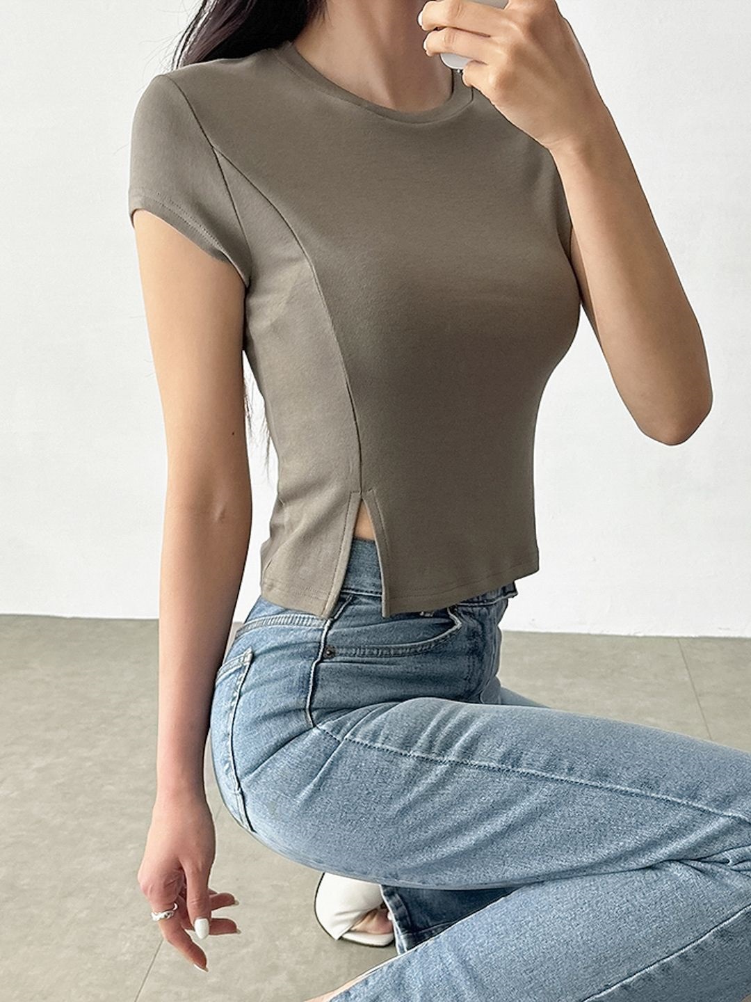 スリットスリム半袖Tシャツ | 詳細画像14