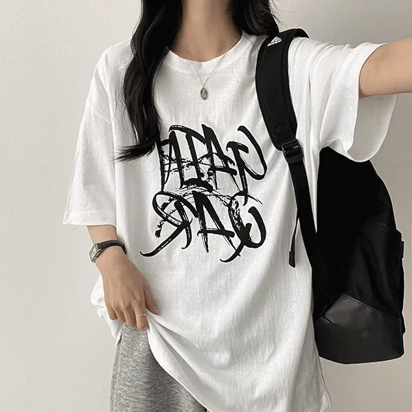 半袖ボクシーレタリングTシャツ | hijjoo | 詳細画像1