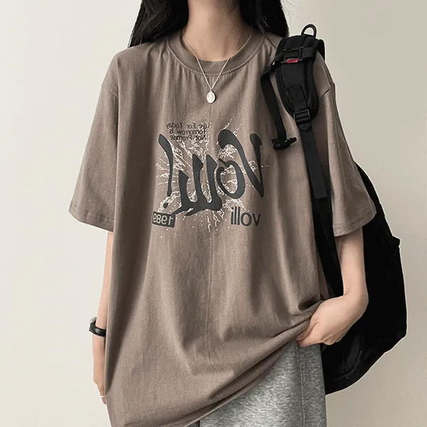 ボクシー半袖ラウンドネックプリントTシャツ | hijjoo | 詳細画像1