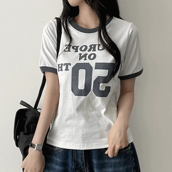 半袖ラウンドネックスリム配色ロゴTシャツ | hijjoo | 詳細画像1