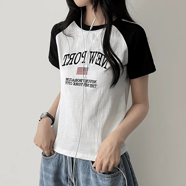 ラウンドネックラグラン半袖トラックロゴ配色Tシャツ | hijjoo | 詳細画像1
