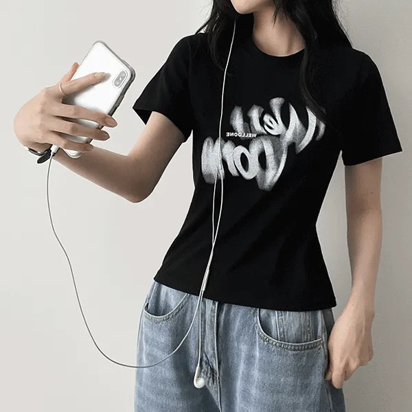 半袖スリムラウンドネックロゴTシャツ | hijjoo | 詳細画像1