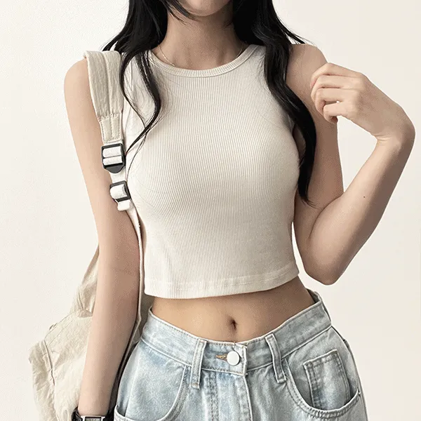 リブクロップドスリムノースリーブタンクトップ | hijjoo | 詳細画像1