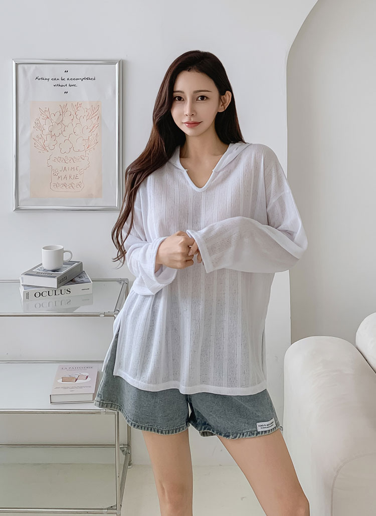 シースルーフードオーバーサイズジップパーカー | レディース