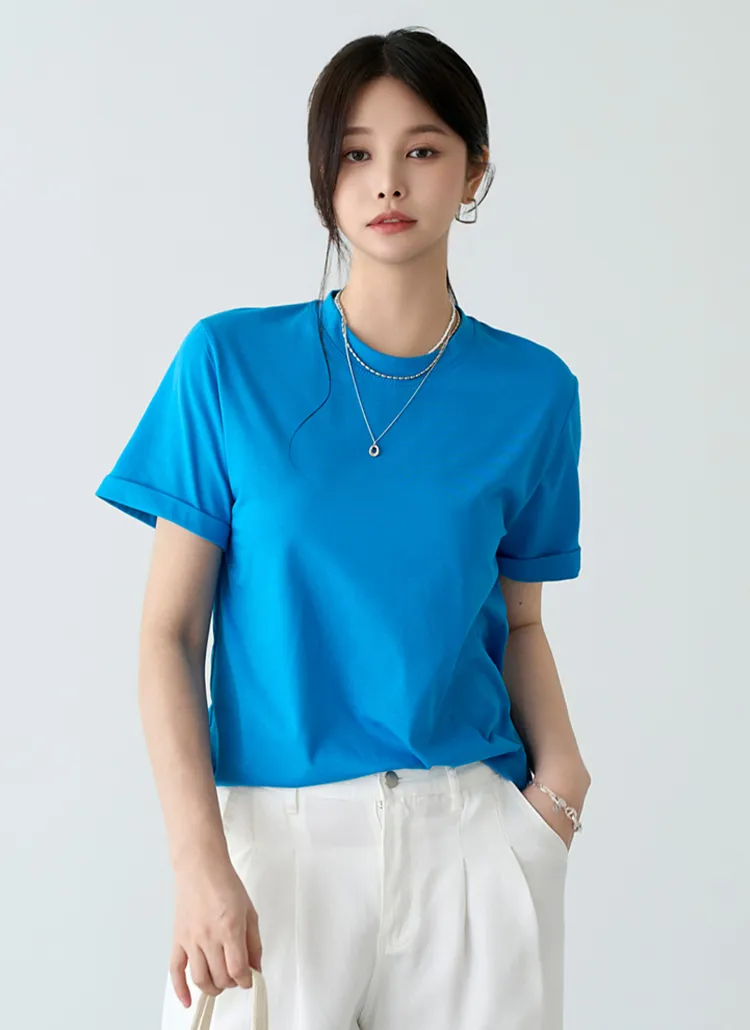 半袖ロールアップステッチラウンドネックTシャツ | pippin | 詳細画像1