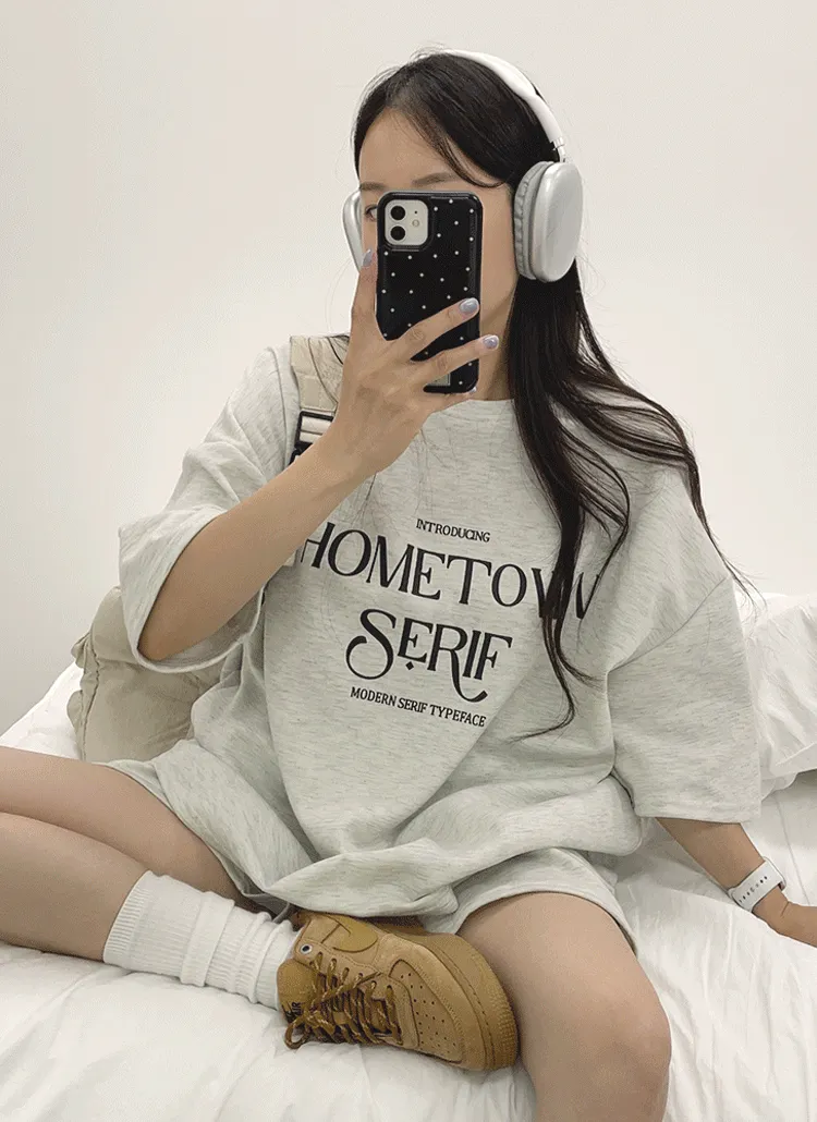ラウンドネック半袖ショートウエストゴムプリントカラーハーフパンツTシャツ | withhuilin | 詳細画像1