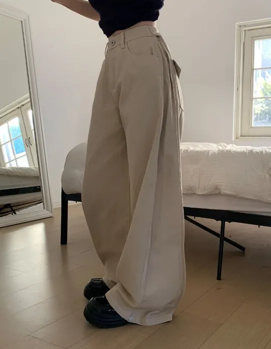 コットンスナップボタンワイドバックルアウトポケットラインパンツ | MODIMOOD | 詳細画像1